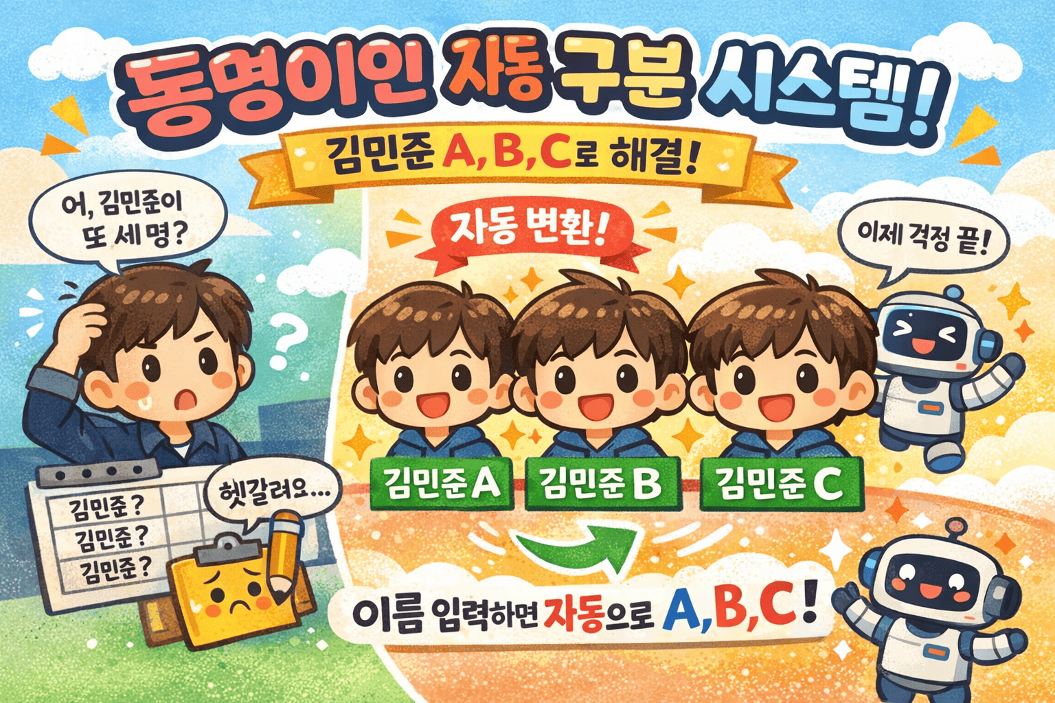 김민준 A, B, C... 동명이인 자동 구분 시스템 만들기