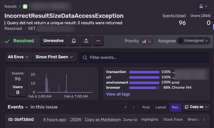 0.006초의 간극 — Sentry 알림에서 방어적 프로그래밍까지