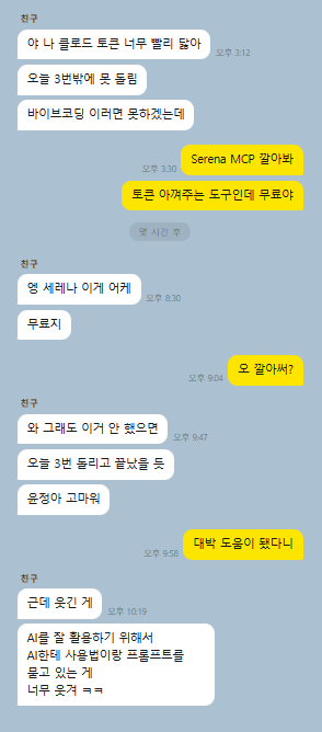 토큰이 너무 빨리 닳는다는 친구에게 Serena를 추천한 후