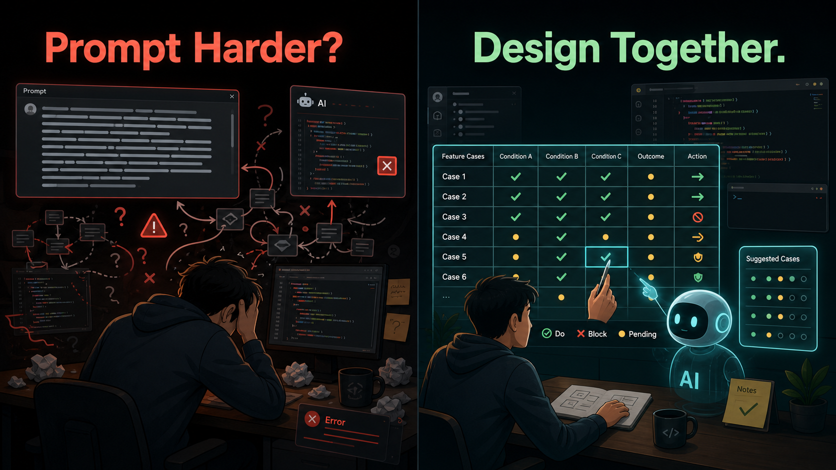 Prompt harder versus design together with AI before coding