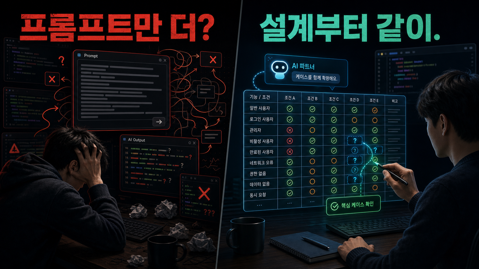 AI를 코더가 아니라 설계 파트너로: 복잡한 기능을 만들 땐 경우의 수 테이블을 짜달라고 하자!