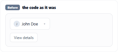 The code as it was: the selected person shows up as plain dropdown text, and "View details" is a detached button below it.
